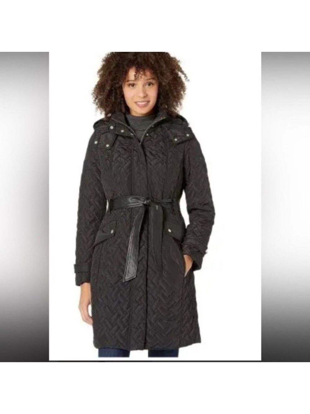 Cole Haan dark grey Quilted Trench Coat Medium - Picture 1 of 12